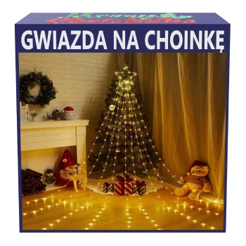 Lampki Choinkowe LED + Gwiazda Na Szczyt Choinki Ciepła Biel 1