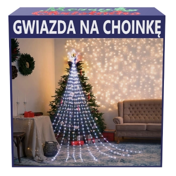 Lampki Choinkowe LED + Gwiazda Na Szczyt Choinki Zimna Biel 1