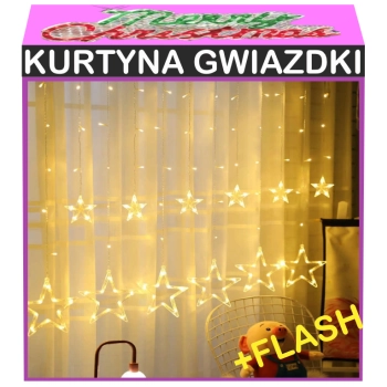 Kurtyna Świetlna z Gwiazdkami LED +Flash Lampki Świąteczne CB