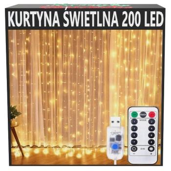 kurtyna świetlna 3x2 200 led ciepła biel